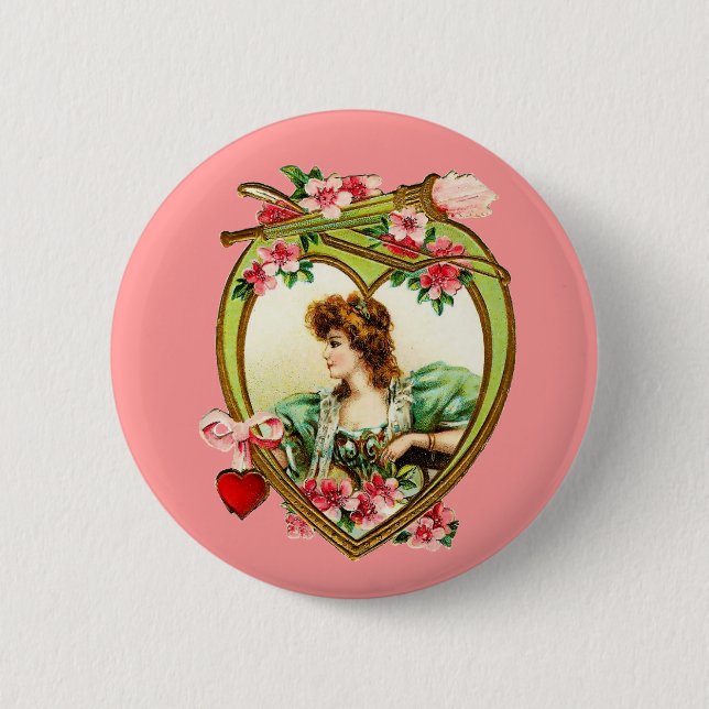 Vintage Valentine Heart 2 Inch Round Button (Front)