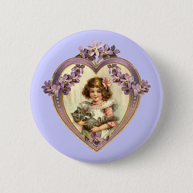 Vintage Valentine Heart 2 Inch Round Button (Front)