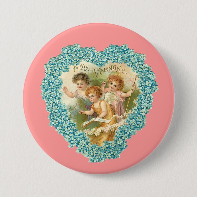Vintage Valentine Heart 3 Inch Round Button (Front)
