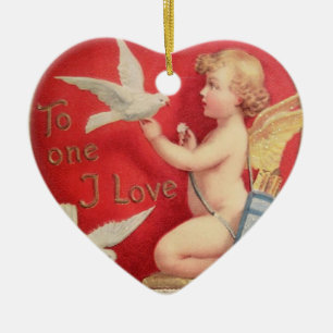 Vintage Valentine Heart Ceramic Ornament