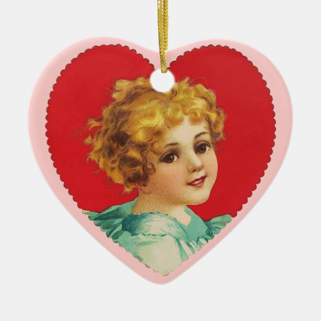 Vintage Valentine Heart Ceramic Ornament (Front)