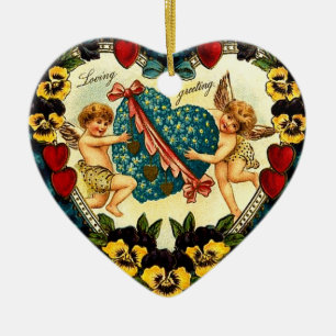 Vintage Valentine Heart Ceramic Ornament