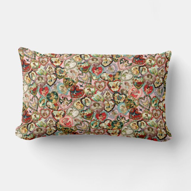 Vintage Valentine Hearts Lumbar Pillow (Front)