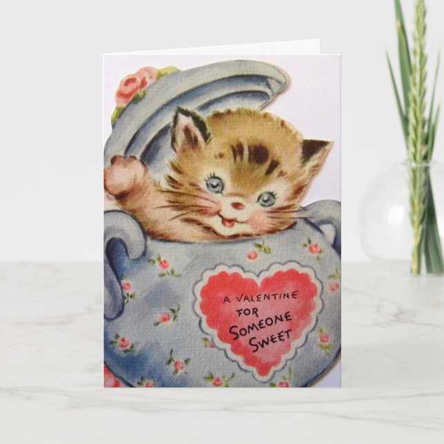 Vintage Valentine Kitten Holiday Card (Front)