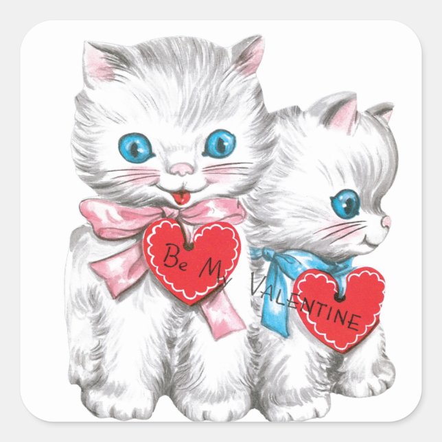 Vintage Valentine Kittens Square Sticker (Front)