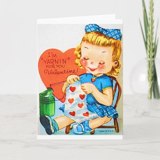 Vintage Valentine Knitting Holiday Card (Front)