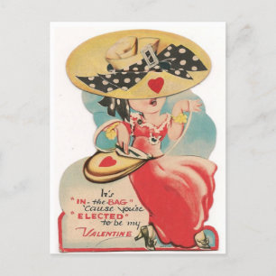 Vintage Valentine Lady with Big Hat Postcard