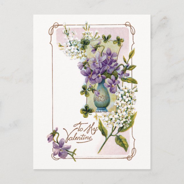 Vintage Valentine Lilies and Violets Postcard (Front)