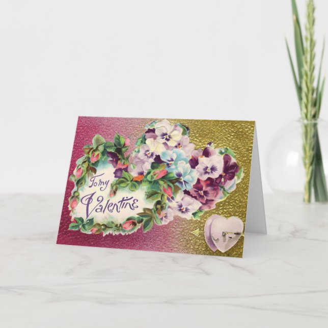 Vintage Valentine Pansy Flower Card (Front)