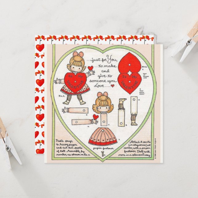 Vintage Valentine paper doll  art Card (Front/Back In Situ)