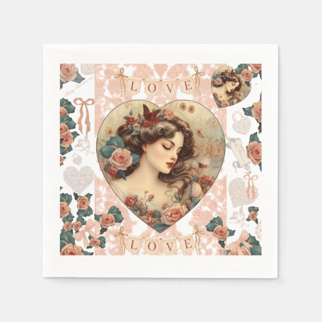 Vintage Valentine Party Paper Napkin (Front)