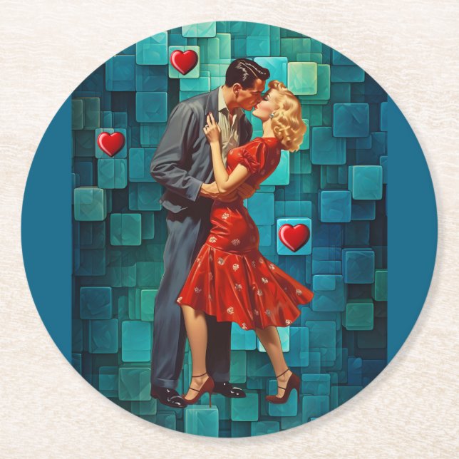 VINTAGE VALENTINE PASSION ROUND PAPER COASTER (Front)