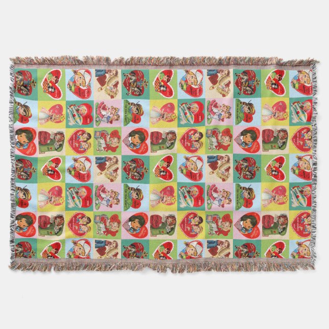 Vintage Valentine Patchwork Throw Blanket (Front)
