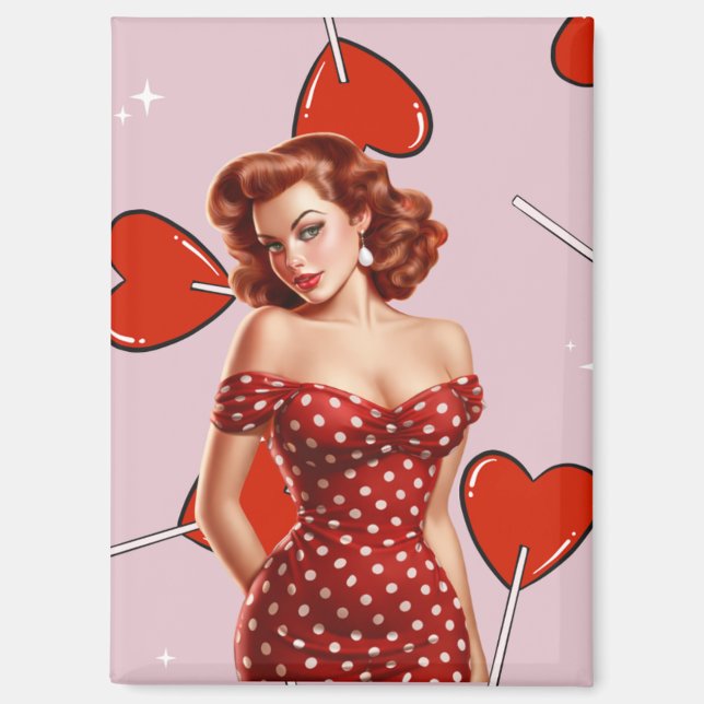 Vintage Valentine Pin-Up Girl Art Magnet (Front)