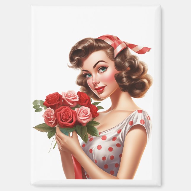 Vintage Valentine Pin-Up Girl Magnet  (Front)