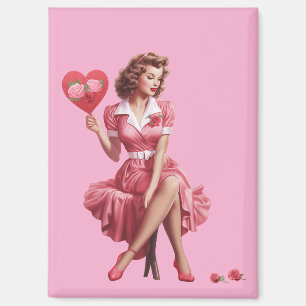 Vintage Valentine Pin-Up Girl Postcard Magnet