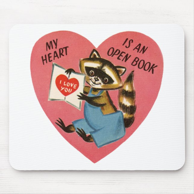 Vintage Valentine Raccoon Mouse Pad (Front)