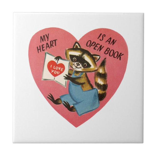 Vintage Valentine Raccoon Tile (Front)