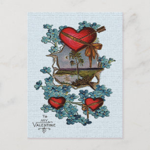 Vintage Valentine Red Hearts, Tree and Lake Card