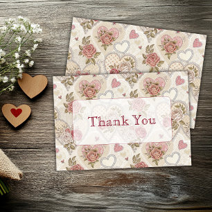 Vintage Valentine Rose Heart Baby Shower Thank You Card