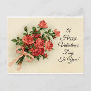 Vintage Valentine Roses Holiday Postcard