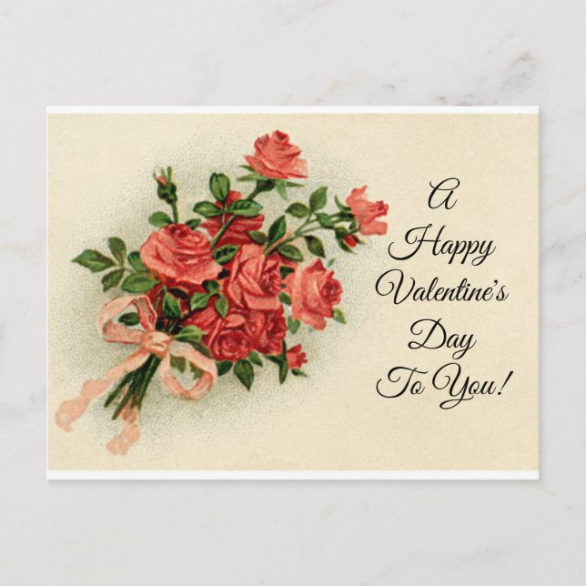 Vintage Valentine Roses Holiday Postcard (Front)
