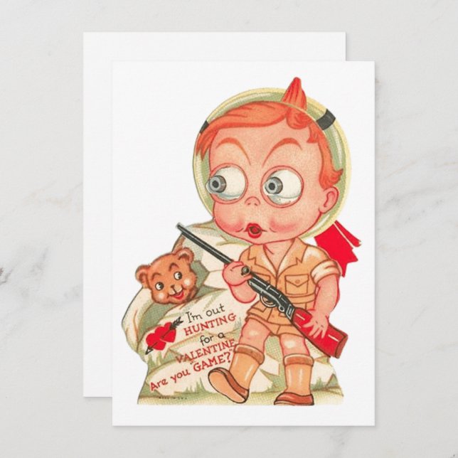 Vintage Valentine’s Day Boy Hunting Holiday Card (Front/Back)