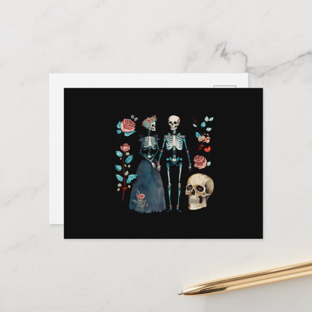 Vintage Valentine Skeleton Collage Postcard (Front/Back In Situ)