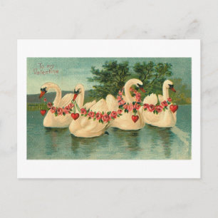 Vintage Valentine Swans Holiday Postcard