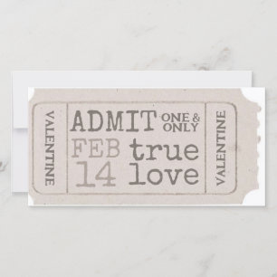 Vintage Valentine Ticket True Love Admit One Sweet Holiday Card