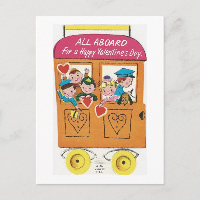 Vintage Valentine Train Valentine Holiday Postcard (Front)