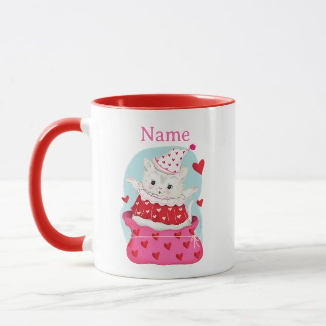 Vintage Valentine White Cat Clown Mug (Left)