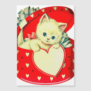 Vintage Valentine White Kitten in Red Heart Box