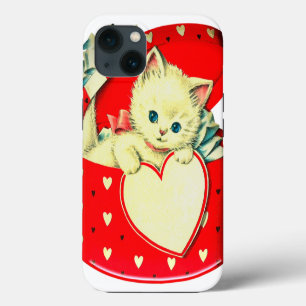 Vintage Valentine White Kitten in Red Heart Box iPhone 13 Case