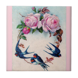 Vintage Valentine with Birds and Roses Tile