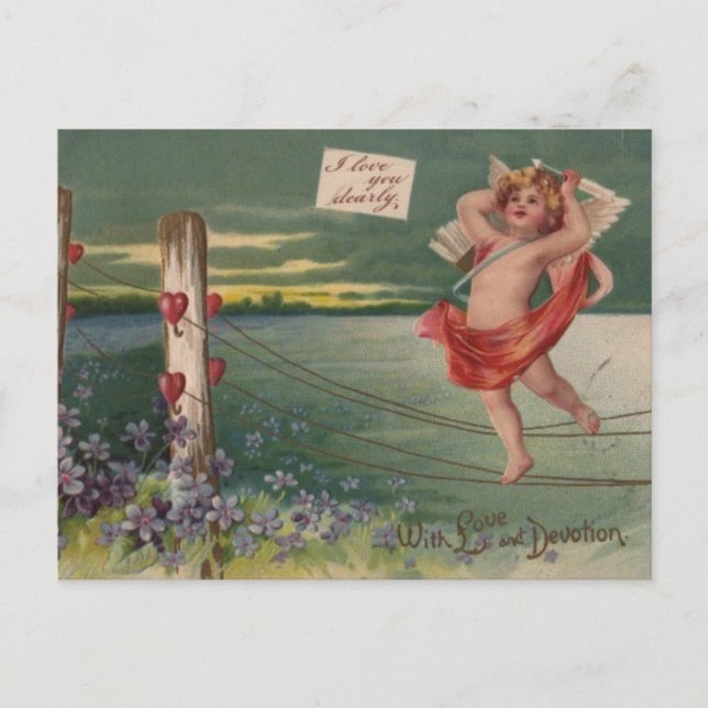 Vintage - Valentines Cherub - Love & Devotion Holiday Postcard (Front)