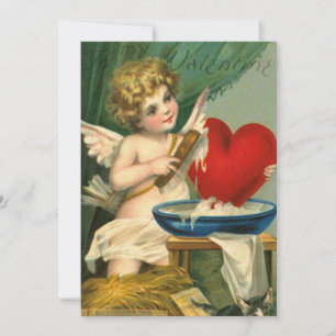 Vintage Valentines Cherub Washing Heart Holiday Card