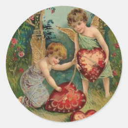 Vintage Valentines Cherubs With Hearts Classic Round Sticker