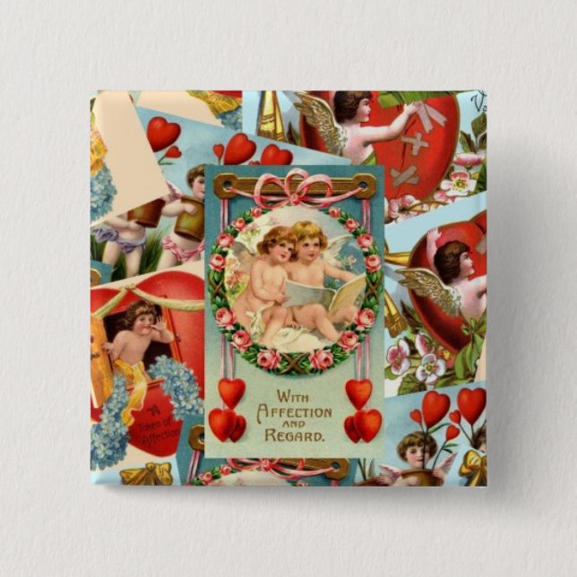 Vintage Valentines collage 2 Inch Square Button (Front)