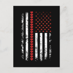 Vintage Valentines Day American Flag Hearts Holiday Postcard