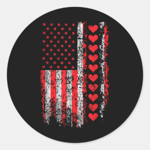 Vintage Valentines Day American Flag Hearts Mens B Classic Round Sticker