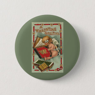 Vintage Valentine's Day Angel, Cupid Reading Book 2 Inch Round Button