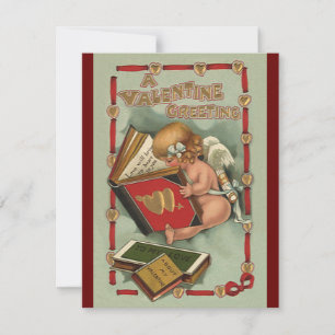 Vintage Valentine's Day Angel, Cupid Reading Book Holiday Card