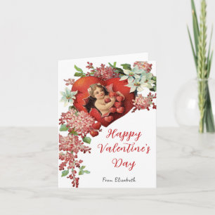 Vintage Valentine's Day Card Cherub Hearts