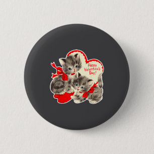 Vintage Valentine's Day Cat Kitten Kitty Retro Val 2 Inch Round Button