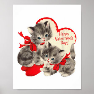 Vintage Valentines Day Cat Kitten Kitty Retro Vale Poster