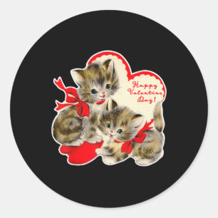 Vintage Valentine's Day Cat Kitty Kitten Retro Val Classic Round Sticker