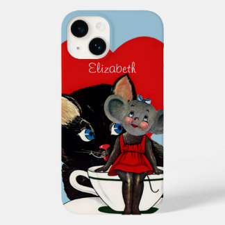 Vintage Valentine's Day, Cat Mouse Tea Cup Heart Case-Mate iPhone 14 Case