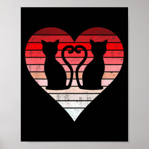 Vintage Valentines Day Cat Retro Heart Love For Me Poster