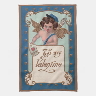 Vintage Valentine's Day, Cherub with Love Letters Kitchen Towel
